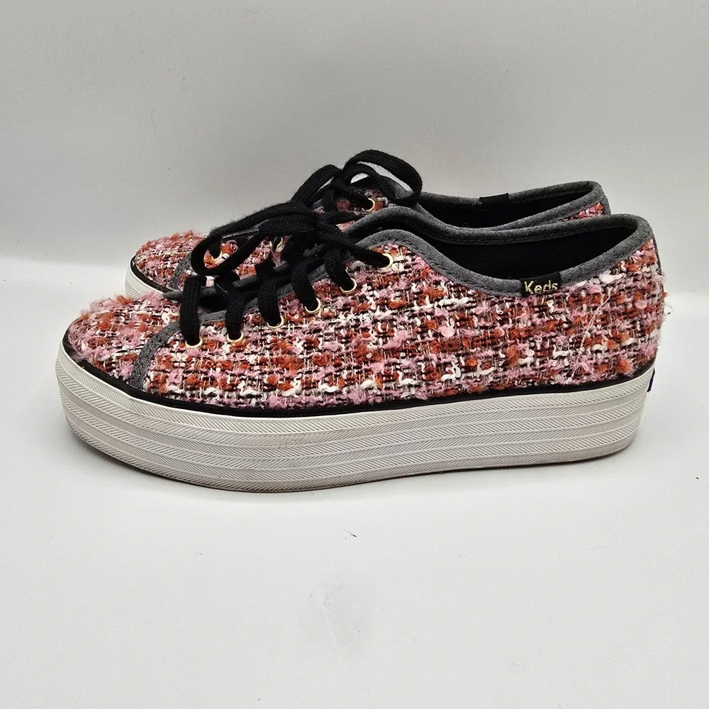 Keds Triple Up Boucle Platform Sneaker Womens Tweed‎ Pink Orange Low Top 9